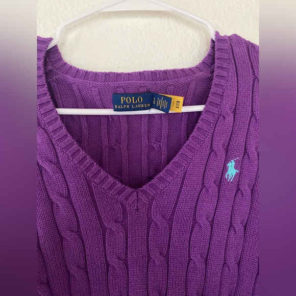 Polo Ralph Lauren Purple V-Neck Cable Knit Sweater - Picture 4 of 5